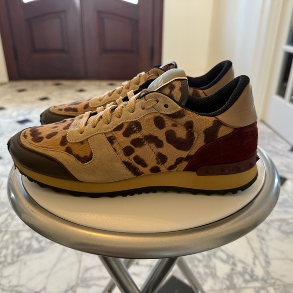 Valentino Calf Hair Suede Leopard Print Womens Rockrunner Sneakers - Picture 6 of 12